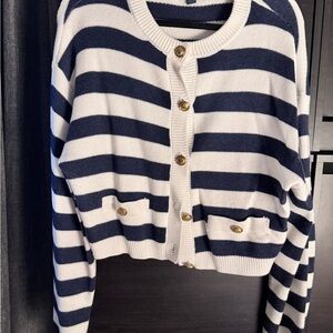 American Eagle Outfitters Navy and White Striped Cardigan